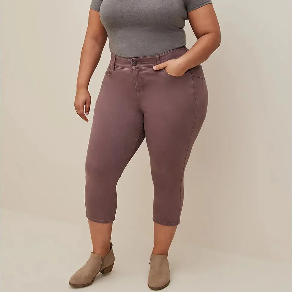 ❤️NWT TORRID JEAN - CROP BOMBSHELL SKINNY - SUPER SOFT - HIGH-RISE BROWNISH TAN - Picture 6 of 8